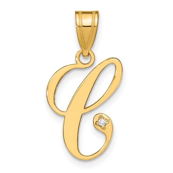 Kazi Luxury 14k Yellow Gold Script Letter C Initial Pendant with Diamond